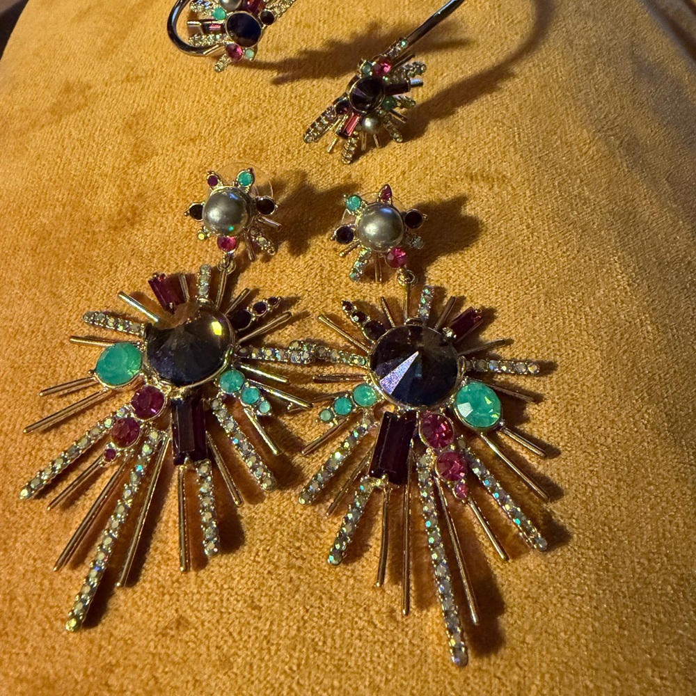 Elegant Gold and Multicolor Statement Earrings